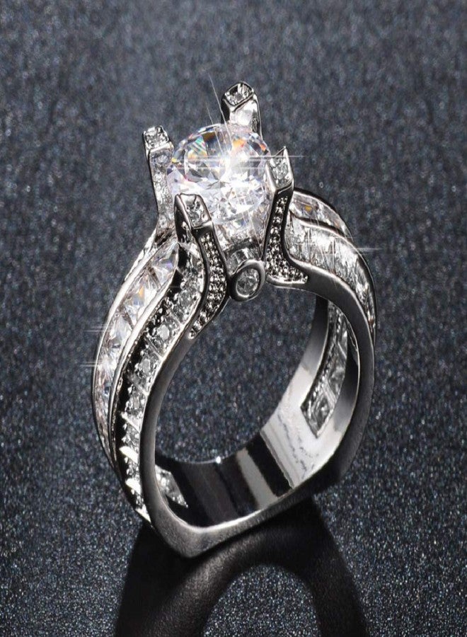 MAIHAO Fashion Women 925 Sterling Silver Ring,White Topaz Cubic Zirconia CZ Diamond Elegant Eternity Engagement Wedding Band Ring Size 6-10 (US Code 9) - Image 4